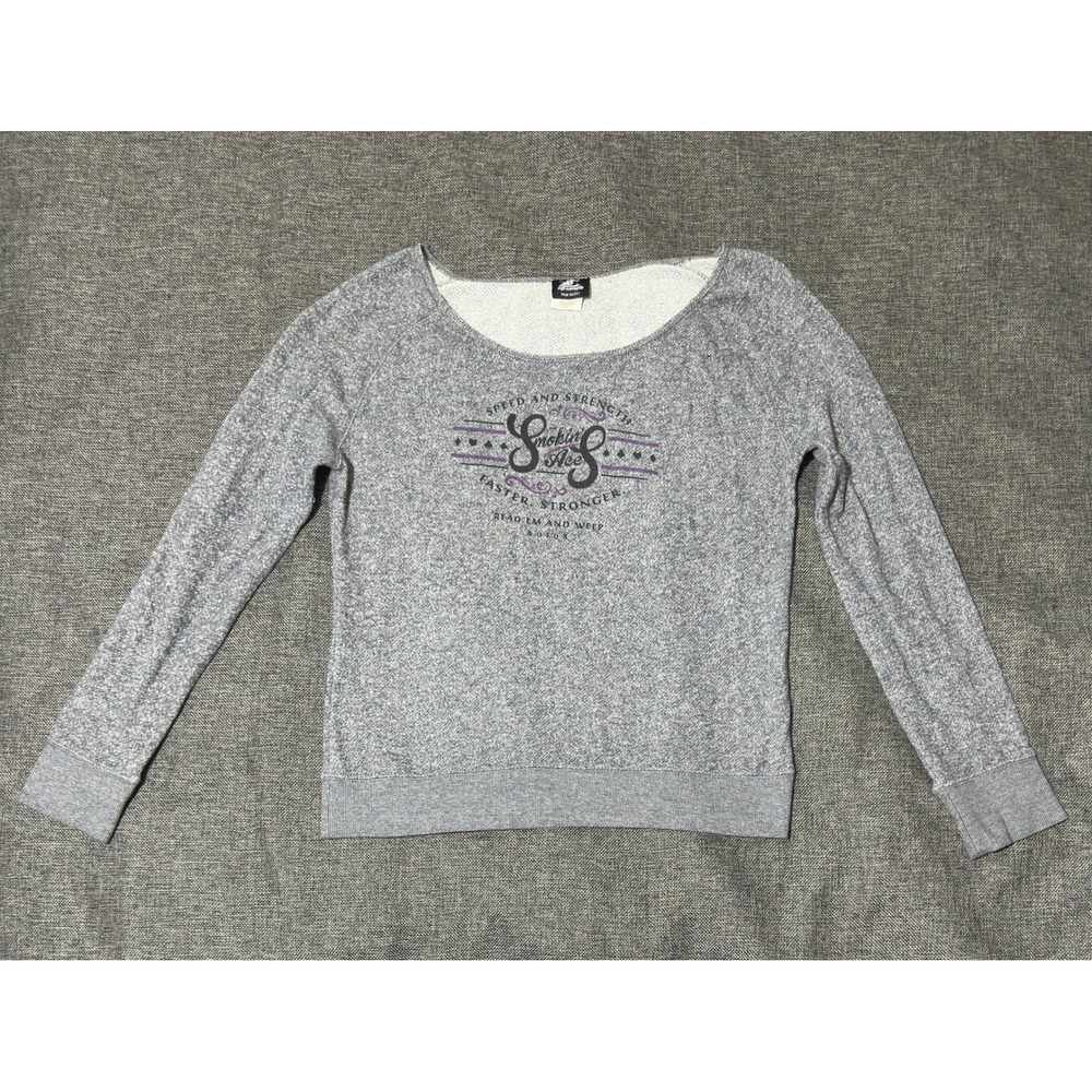 Speed and Strength Women XL Sweatshirt Smokin Aces Graphic Grey Heather Scoop